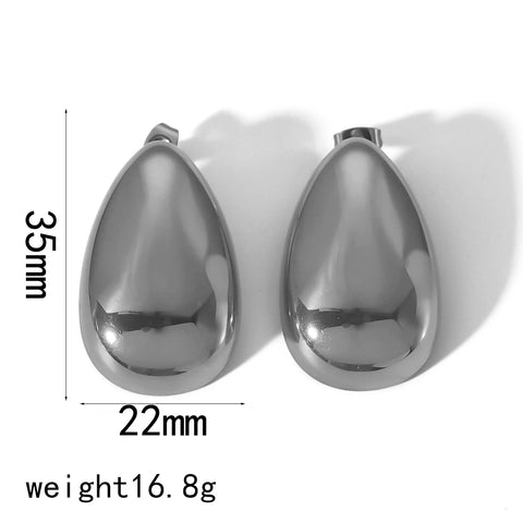 Factory Wholesale Statement Smooth Stud Earrings 18K Gold Plated Stainless Steel Waterproof Large Oval Drop Earrings Jewelry