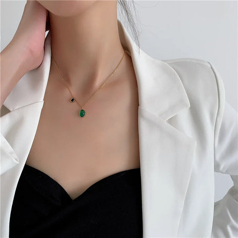 Stainless Steel PVD 18K Gold Plated Tarnish Snake Chain Green Series Zircon Necklace For Woman Jewelry Wholesale 2023 Trendy