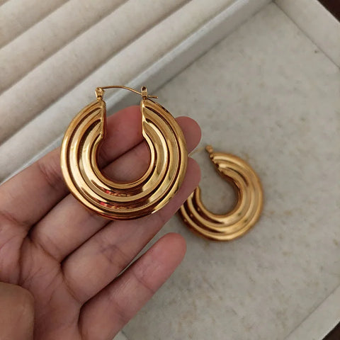 Wide statement hoop earrings stainless steel earrings for women large minimalist jewelry waterproof handmade cool jewelry