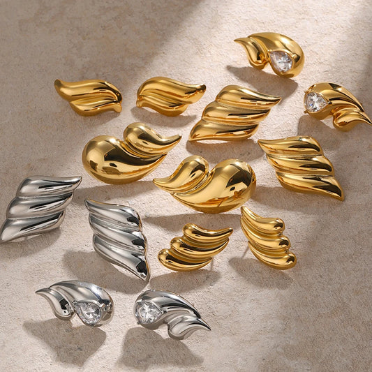 Uworld Stainless Steel Minimalist Water Drop Metal Gold PVD Plated Stud Earrings for Women Waterproof Geometric Fashion Jewelry