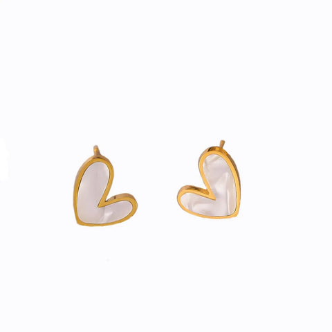 316L Stainless Steel Simple Cute Black And White Heart Stud Earrings For Women Fashion Girls Gold Color Jewelry Birthday Gifts