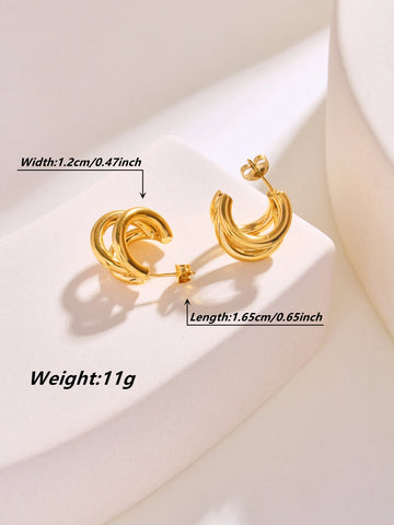 Stainless Steel Triple Hoops Earrings for Women Trendy Three Tone Hoop 18K Gold Plated Chunky Gold Earrings For Women