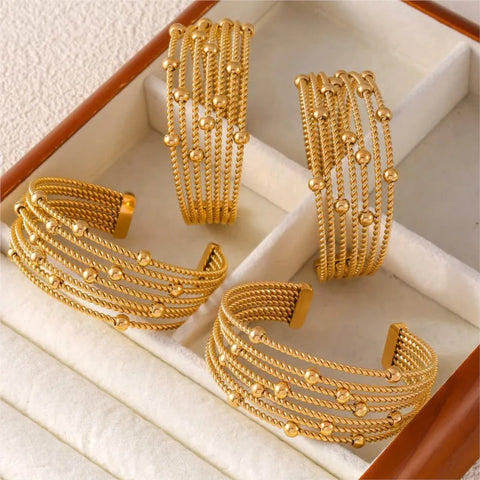 Fashion Multi Layer Twisted Circle Combination Bead Bracelet For Women Stainless Steel 18K Gold Plated Women's Bracelets On Hand