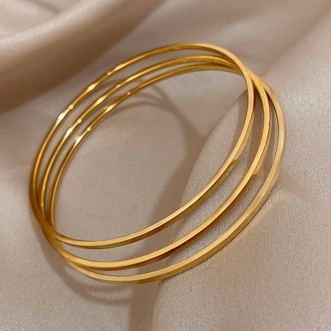 Greatera 3pcs/set 2mm Stainless Steel Thin Bangles Bracelets for Women Gold Plated Stackable Bracelet  Waterproof Jewelry