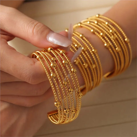 Fashion Multi Layer Twisted Circle Combination Bead Bracelet For Women Stainless Steel 18K Gold Plated Women's Bracelets On Hand