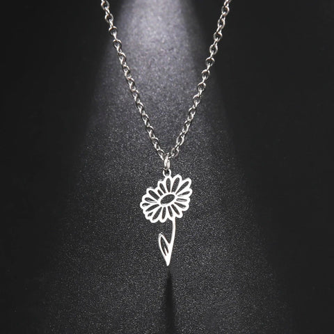 Skyrim Stainless Steel Birth Month Flower Necklace Snowdrop Daisy Rose Pendant Neck Chains 2024 Trendy Jewelry Birthday Gift