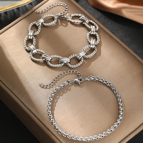 Stainless Steel Bracelet Set Minimalist New Popular Chain Atmospheric Bracelet For Women Jewelry Non-fading High-quality Gifts