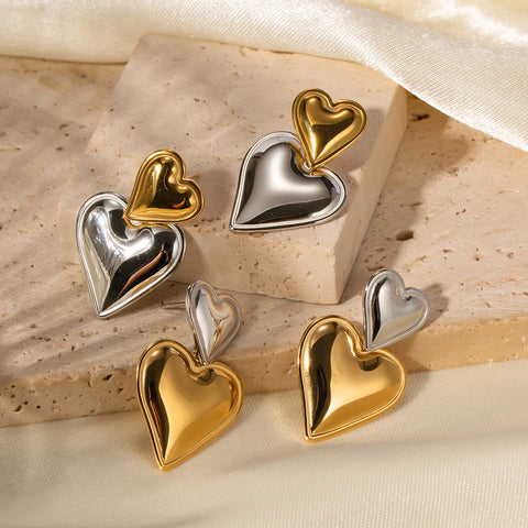 Uworld Stylish 316L Heart Drop Earrings Fashion Metal 18K Gold Color Plated Rust Proof Texture Charm Jewelry for Women