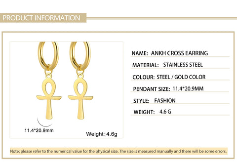 Skyrim Egypt Ankh Cross Drop Earrings Women Gold Color Stainless Steel Dangle Earrings Amulet Crucifix Egyptian Jewelry Gift