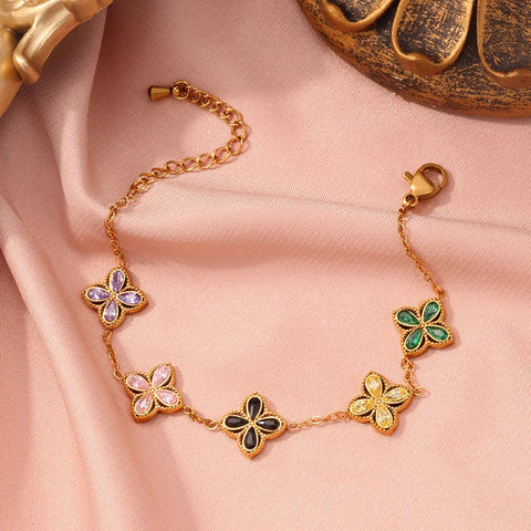 316L Stainless Steel Golden 18K Gold Plated Lucky Clover Bracelet for Women Trendy Waterproof Wrist Chain Jewelry Gift pulsera