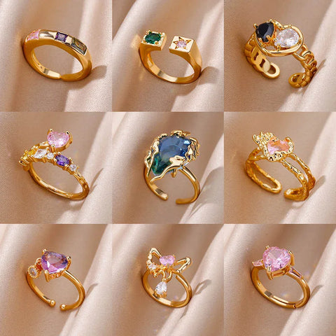 Zircon Flame Drop Rings For Women Stainless Steel Water Drop Adjustable Ring Femme Wedding Party Fshion Jewelry Gift Femme