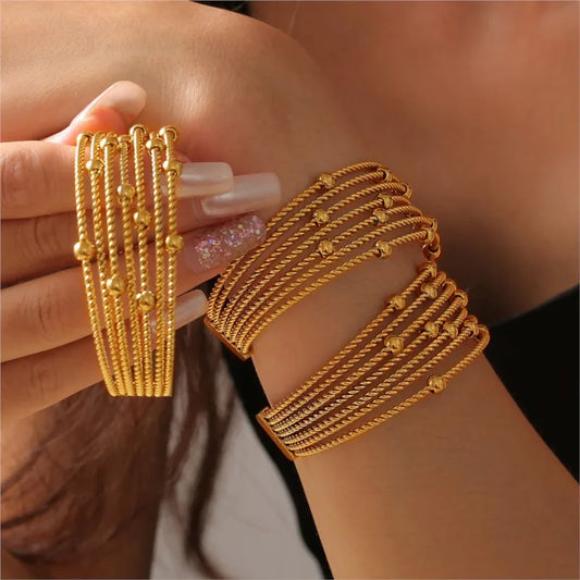 Fashion Multi Layer Twisted Circle Combination Bead Bracelet For Women Stainless Steel 18K Gold Plated Women's Bracelets On Hand