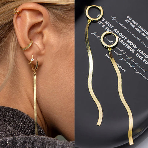 Fashion Stainless Steel Gold Color Long Tassel Earrings for Women Simple Geometric Unique Korean Earrings Wedding Jewelry Gifts