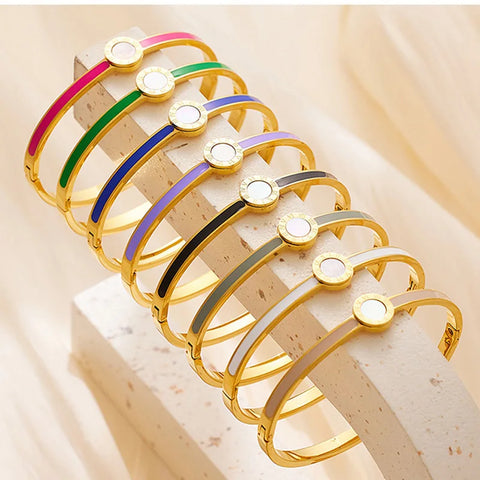 2023 New stainless steel Bracelet women's round Roman figure colored enamel drop-glue 18k gold for woemen bangle Jewelry gift