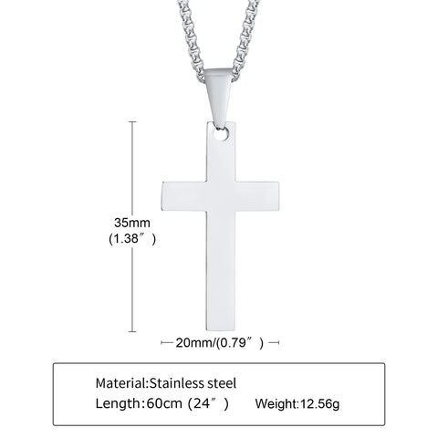 Waterproof Cross Necklaces for Men Male Gifts Jewelry, Anti Allergy Stainless Steel Plain Cross Pendant with Rope Chain