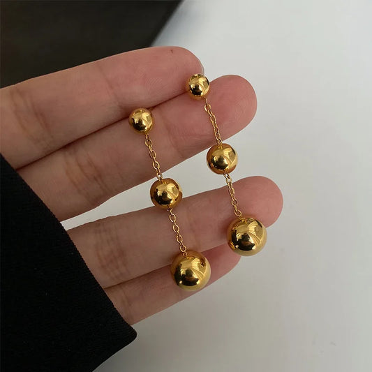 316L Stainless Steel Gold Color Ball Beads Pendant Earrings For Women Girl High Quality Non-fading Jewelry Gift Party