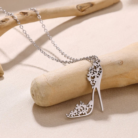 Stainless Steel Pendant Necklace For Women Aesthetic Cute Hollow Women's high heels Necklaces Gold Color Chain Jewelry Gift New