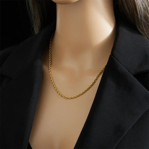 316L Stainless Steel Gold Color Chain Necklace Bracelets For Women Girl Fashion Non-fading Lady Jewelry Set Accessories