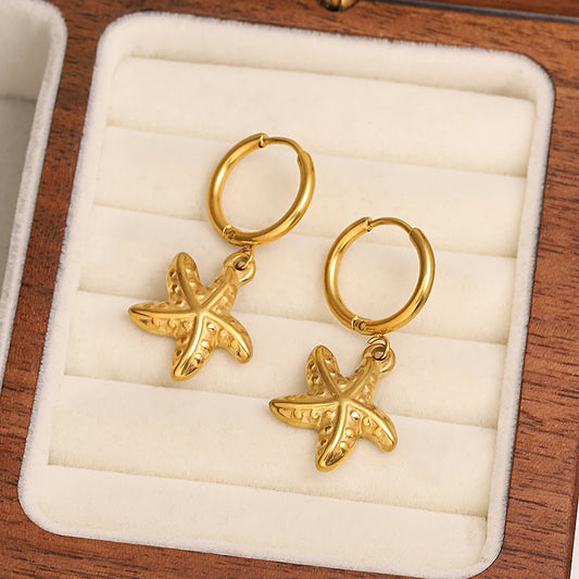 Greatera 18K Gold Plated Stainless Steel Starfish Hoop Earrings for Women Statement Animal Metal Earrings Waterproof Jewelry