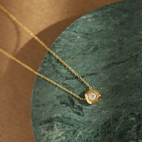 18K Gold Plated Stainless Steel Geometric Cubic Zircon Faceted Pendant Necklace for Women Exquisite Collars Jewelry Gift