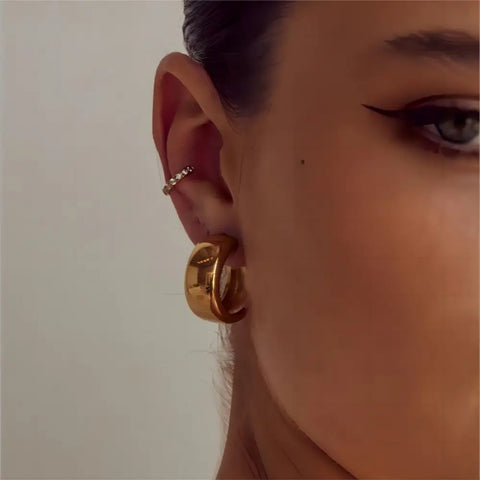 18K Gold Plated Trendy Stainless Steel Earrings for Women Simple Geometric Metal Statement Jewelry Waterproof