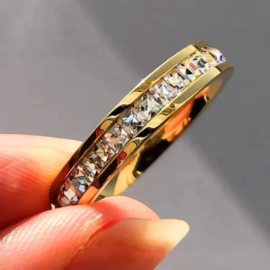 Boho Female Crystal CZ Stone Ring Vintage Stainless Steel Women Wedding Rings Fashion Promise Gold Color Engagement Ring Jewelry