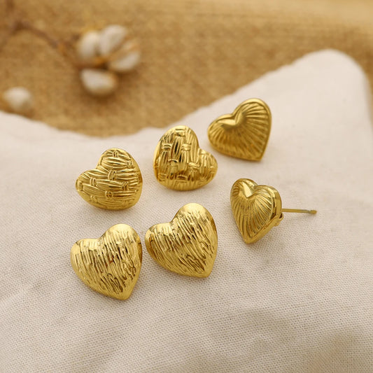 WILD & FREE 18K Gold Plated Stainless Steel Heart Small Stud Earrings for Women Chic Vintage Exquisite Tarnish Free Jewelry