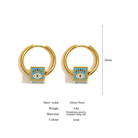 Greatera 18K Gold Plated Stainless Steel Enamel Evil Eye Cube Beads Hoop Earrings for Women Multicolor Waterproof Jewelry 2024