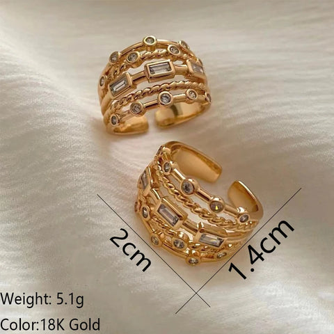 2024 Nwe Stainless Steel 18 K Gold Plated Sun Rings for Women Natural Stone Inlaid in Hollow Metal Texture Ring Trendy Jewelry