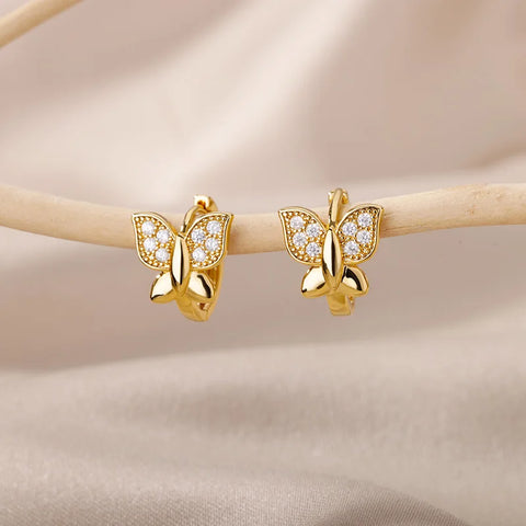 Tiny Zircon Cute Small Hoop Earrings for Women Girls Stainless Steel Gold Color Earrings 2024 Trend Wedding Party Jewelry Gift