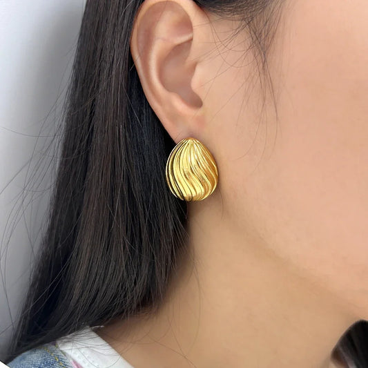 Waterproof Textured Stainless Steel Water Drop Half Empty Earrings Hot Style Popular Metal 18K Gold Plated Jewelry