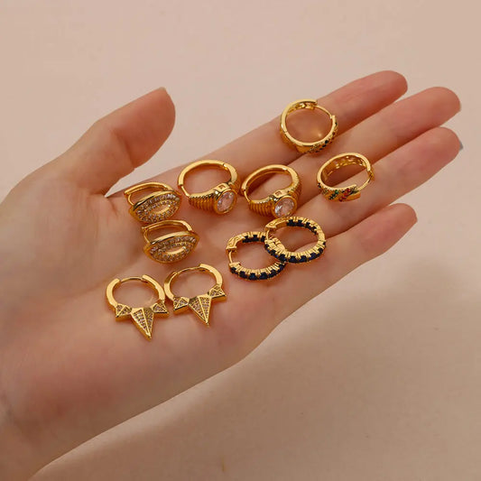 Stainless Steel Earrings for Women Cubic Zircon Gold Color Hoop Earrings 2024 Trend New Luxury Couple Wedding Aesthetic Jewelry