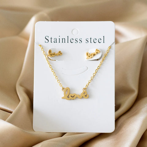 Korean Tiny Jewelry Sets For Women Wedding Party Stainless Steel No Fade Pendant Necklaces And Stud Earrings Jewelry Gifts