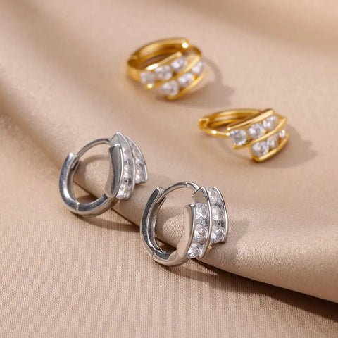 Mini Geometric Zircon Circle Hoop Earrings for Women Gold Color Stainless Steel Earrings Luxury Wedding Jewelry Gift aretes