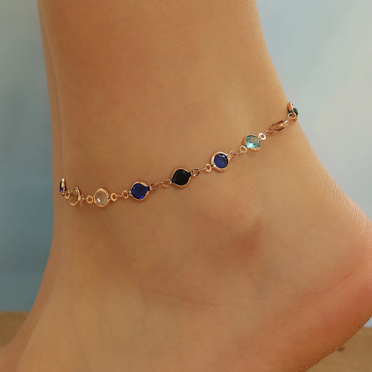 Todorova Stainless Steel Colorful Zircon Anklets For Women Girls Minimalist Adjustable Foot Accessories Jewelry Birthday Gift