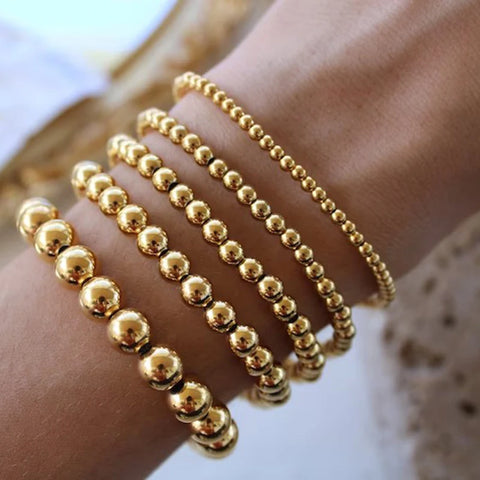 MHS.SUN Fashion Waterproof Smooth Stainless Steel Bracelets 2-10mm Elastic Beaded Gold Plated Stackable Bracelet Women Jewelry