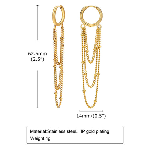 Multi Satellite Chain Dangle Drop Drip Earring for Women, Small Hoops Gold Plated Stainless Steel Ears Accessories