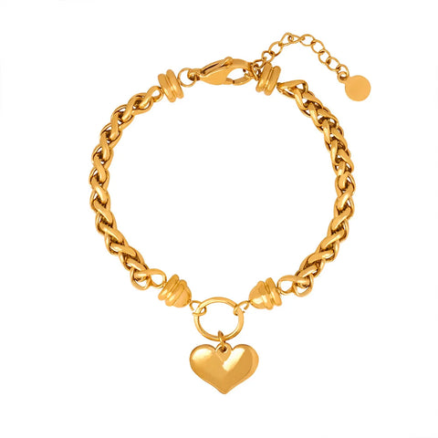 New Stainless Steel Heart-Shaped Pendant Bracelet For Women Brazilian Gold-Plated Thick Chain Luxury Jewelry Wholesale