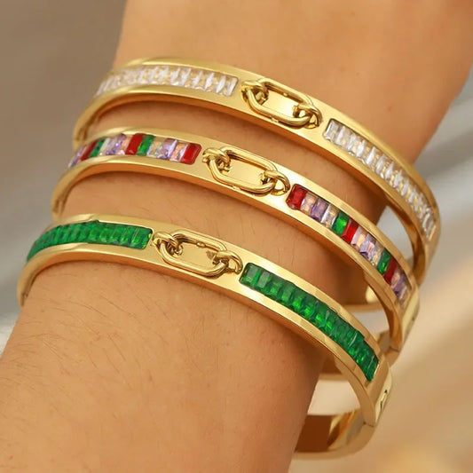 Stainless Steel Multicolor Crystal Geometric Bangles&bracelets for Women Fashion Brand Jewelry Bangles Party Accessories Gifts