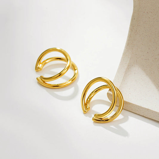 Stylish Unique Waterproof Stainless Steel Minimalist Bilayer Mini Clip Earrings Geometric Metal CC Hoops Ear Cuff Chic Jewelry