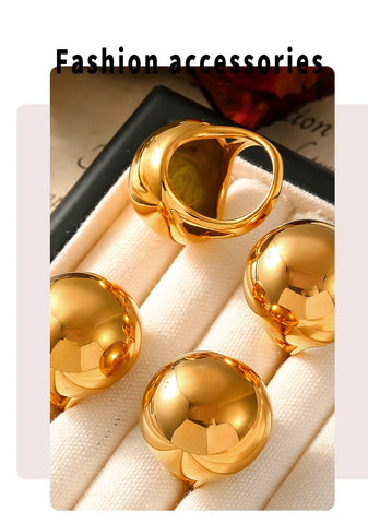 Shiny Exaggerate Big Ball Designer Stainless Steel Rings For Women Gold Plated Chunky Ring Fashion Charm Jewelry Gift Wholesale