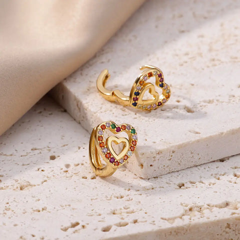 Hollow Zircon Heart Earrings For Women Stainless Steel Gold Plated Heart Shaped Earring Luxury Wedding Couple Jewelry Gift 2023