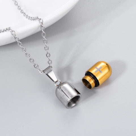 Stainless Steel Pills Capsule Necklace Pendant Drug Medication Openable Ash Cremation Jewelry 4 Colors