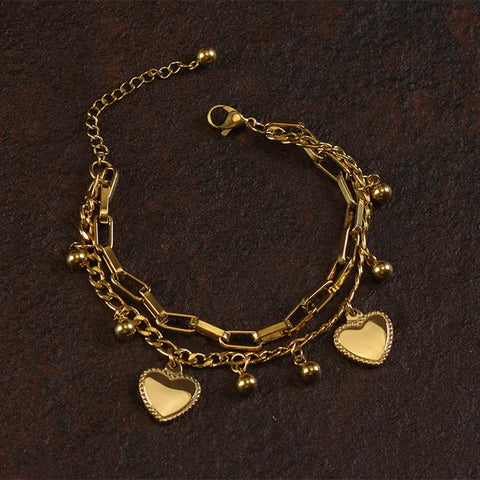 316L Stainless Steel Multilayer Love Heart Bracelet For Women High Quality Gold Color Rustproof Girls Wrist Jewelry Dropshipping