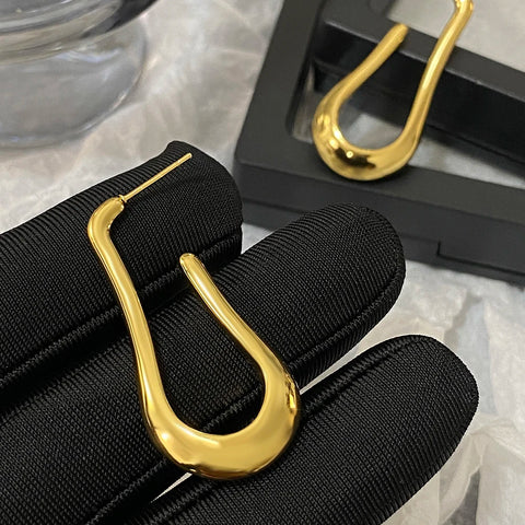 Greatera Trendy Stainless Steel U Shaped Hoop Earrings for Women Gold Plated Geometric Metal Earrings Waterproof Jewelry