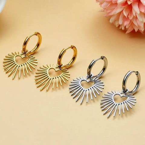 Geometric Heart Sun Stainless Steel Pendant Drop Earrings Women Hoop Earring Waterproof Fashion Wedding Jewelry Wholesale