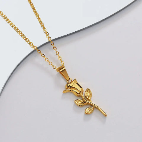 316 stainless steel fashion rose pendant necklace waterproof jewelry collarbone necklace for women jewelry gifts