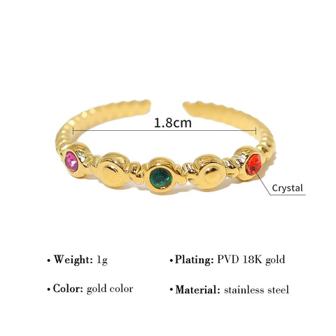 WILD & FREE Luxury Colorful Crystal Stainless Steel Rings for Women Vintage Chic Exquisite Open Ring Tarnish Free Jewelry