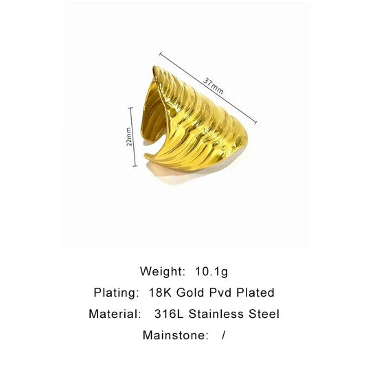 Stainless Steel Gold Color Irregular Metal Wide Opening Ring For Women Girls Exaggerated  Finger Vintage Jewelry Waterproof Gift