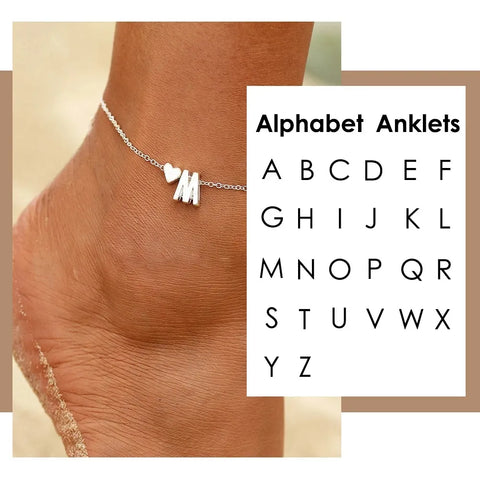 JUJIE 316L Stainless Steel Letter Anklets For Women Foot Legs Heart Anklet Bracelet Barefoot Jewelry Dropshipping/Wholesale